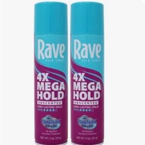 2 Pack Rave 4X Mega Aerosol Hairspray Now With Climashield Unscented 11 Oz Each